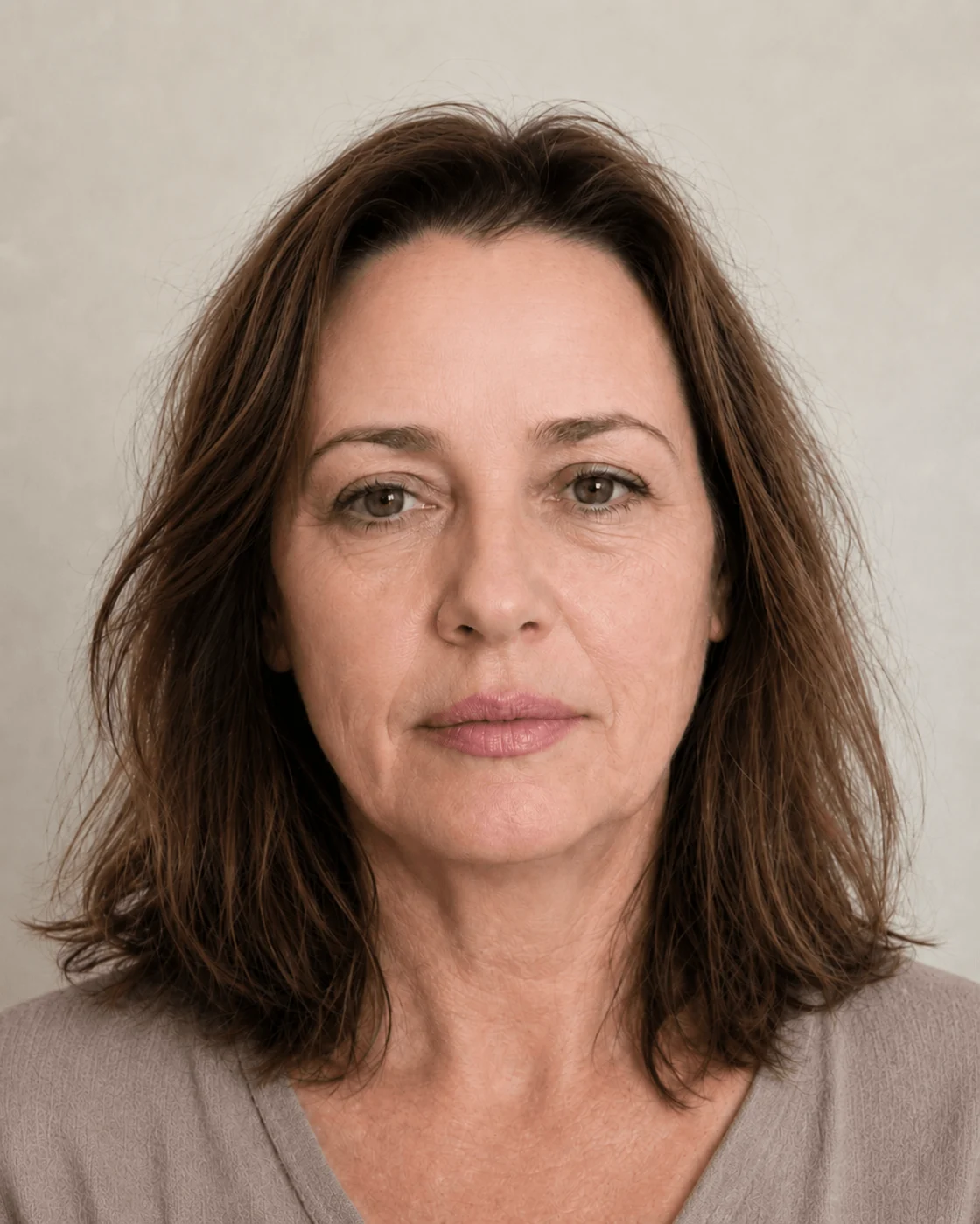 Women's age-related facial change reference portrait showing bone, fat pad and skin layer changes