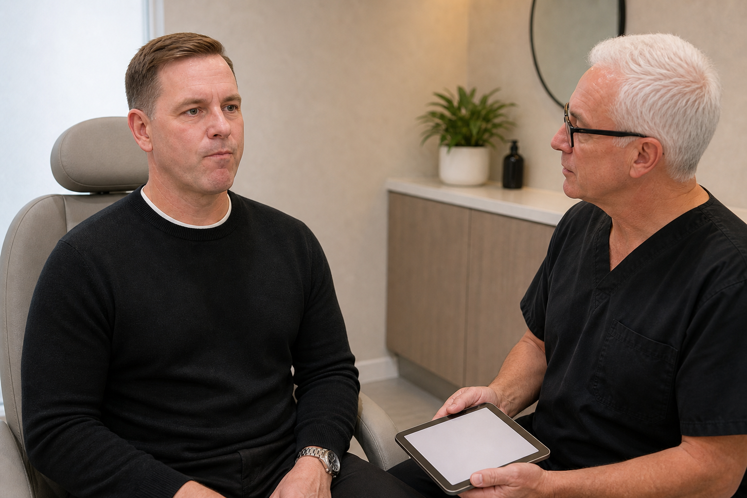 Safety and suitability consultation context for male patient consultation context at Core Aesthetics in Oakleigh