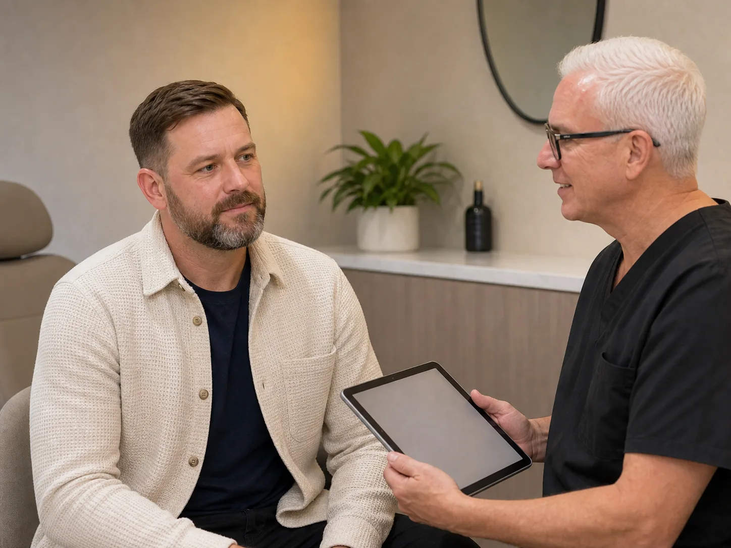 Safety and suitability consultation context for male patient consultation context at Core Aesthetics in Oakleigh