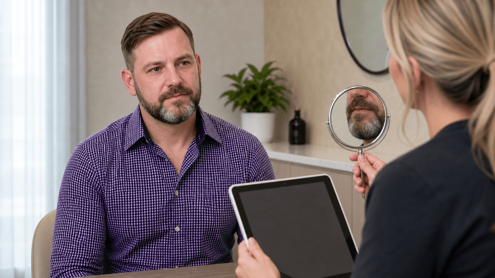 Corey Anderson RN discussing a personal lip aftercare plan with an adult patient