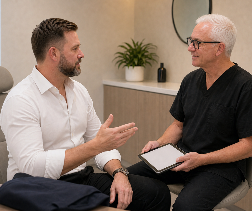 Underarm sweating consultation assessment for consultation planning at Core Aesthetics in Oakleigh