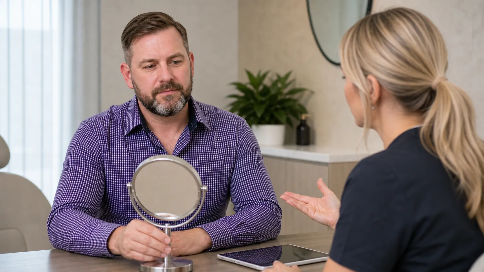 Aftercare and review consultation context for male patient consultation context at Core Aesthetics in Oakleigh