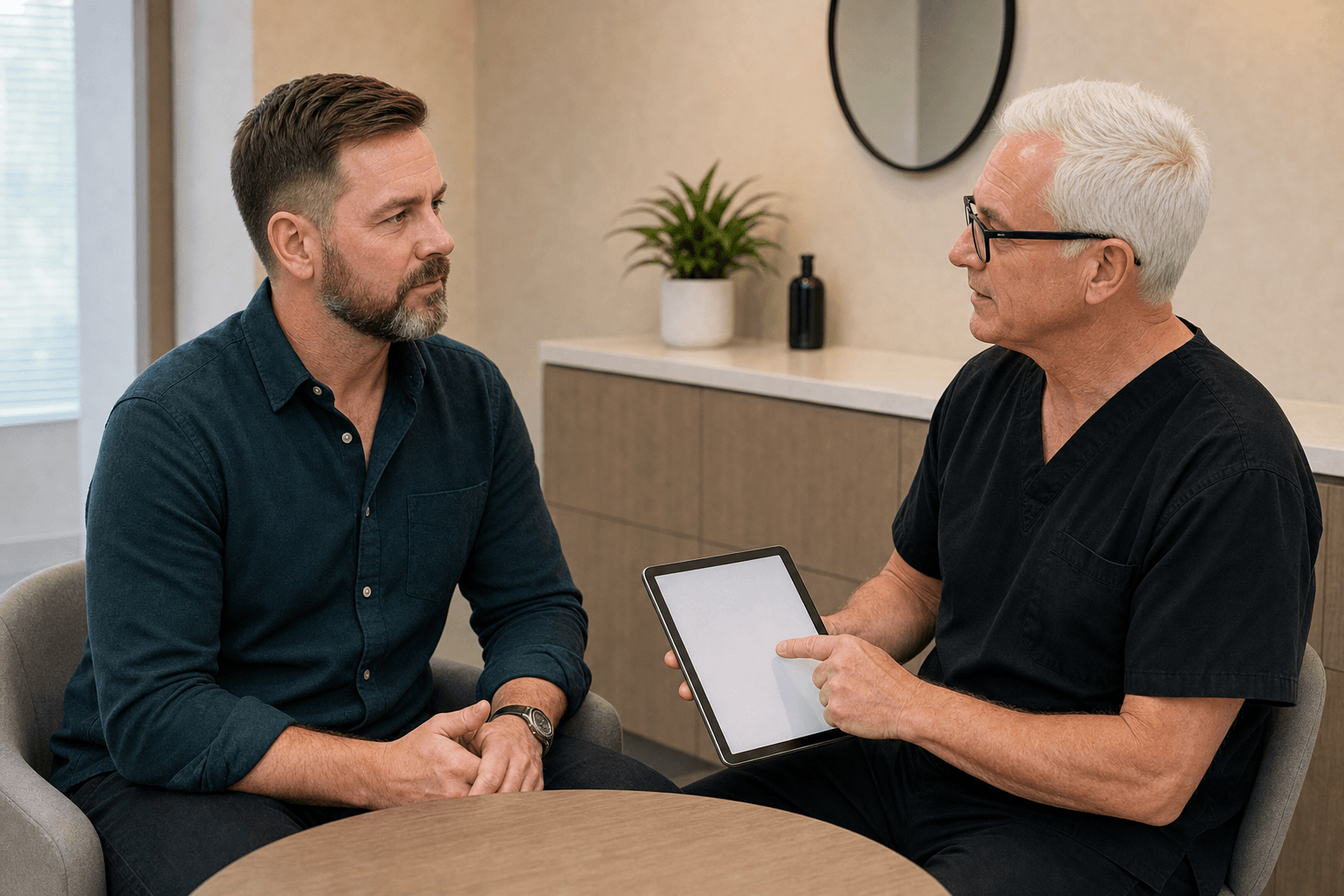 Male patient follow up consultation context at Core Aesthetics in Oakleigh