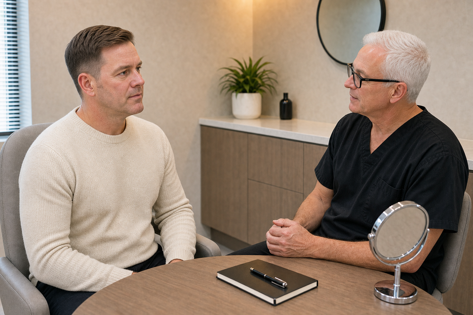 Pause and referral discussion for cosmetic decisions influenced by friend pressure