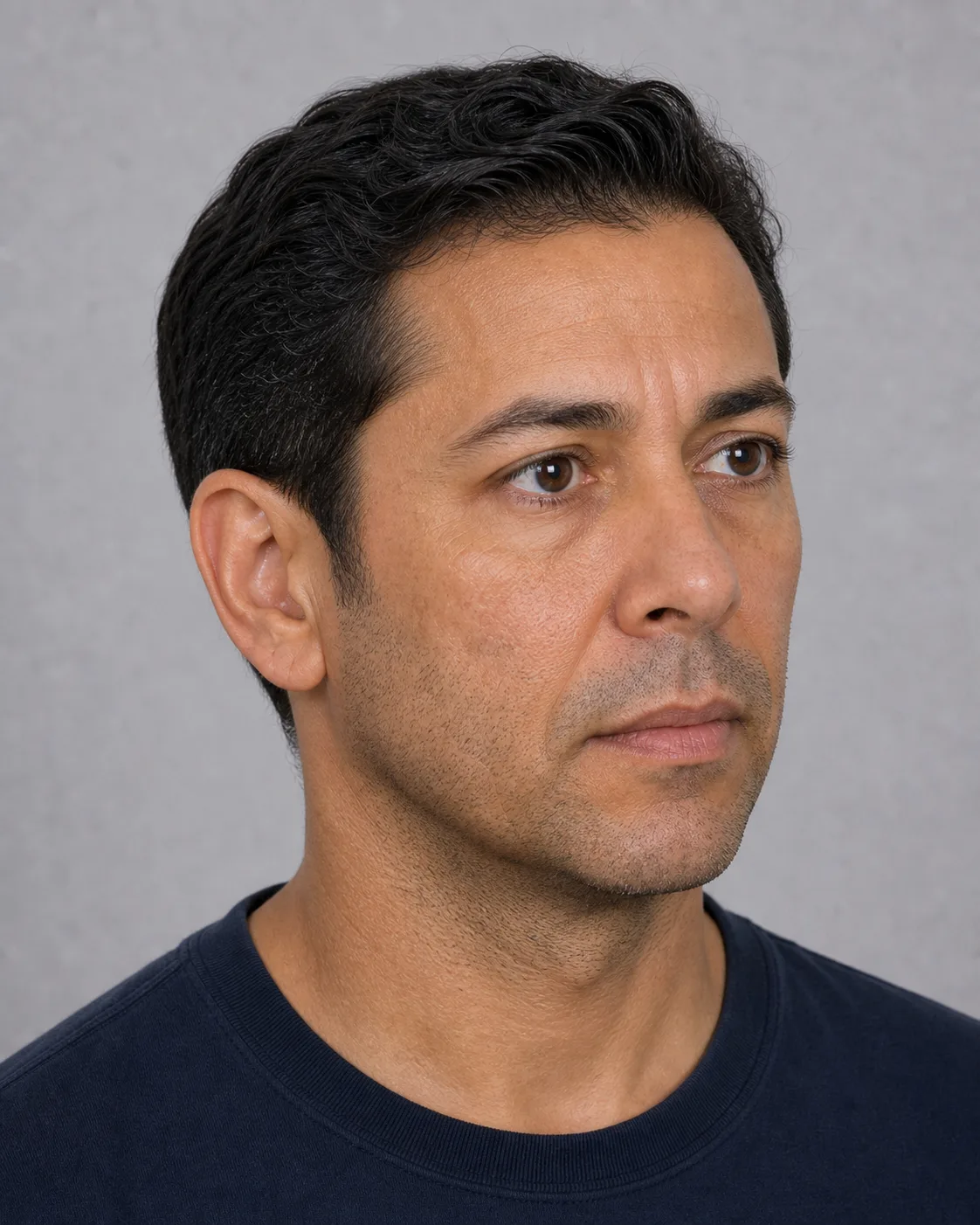 Three-quarter facial portrait showing the forehead and brow area.