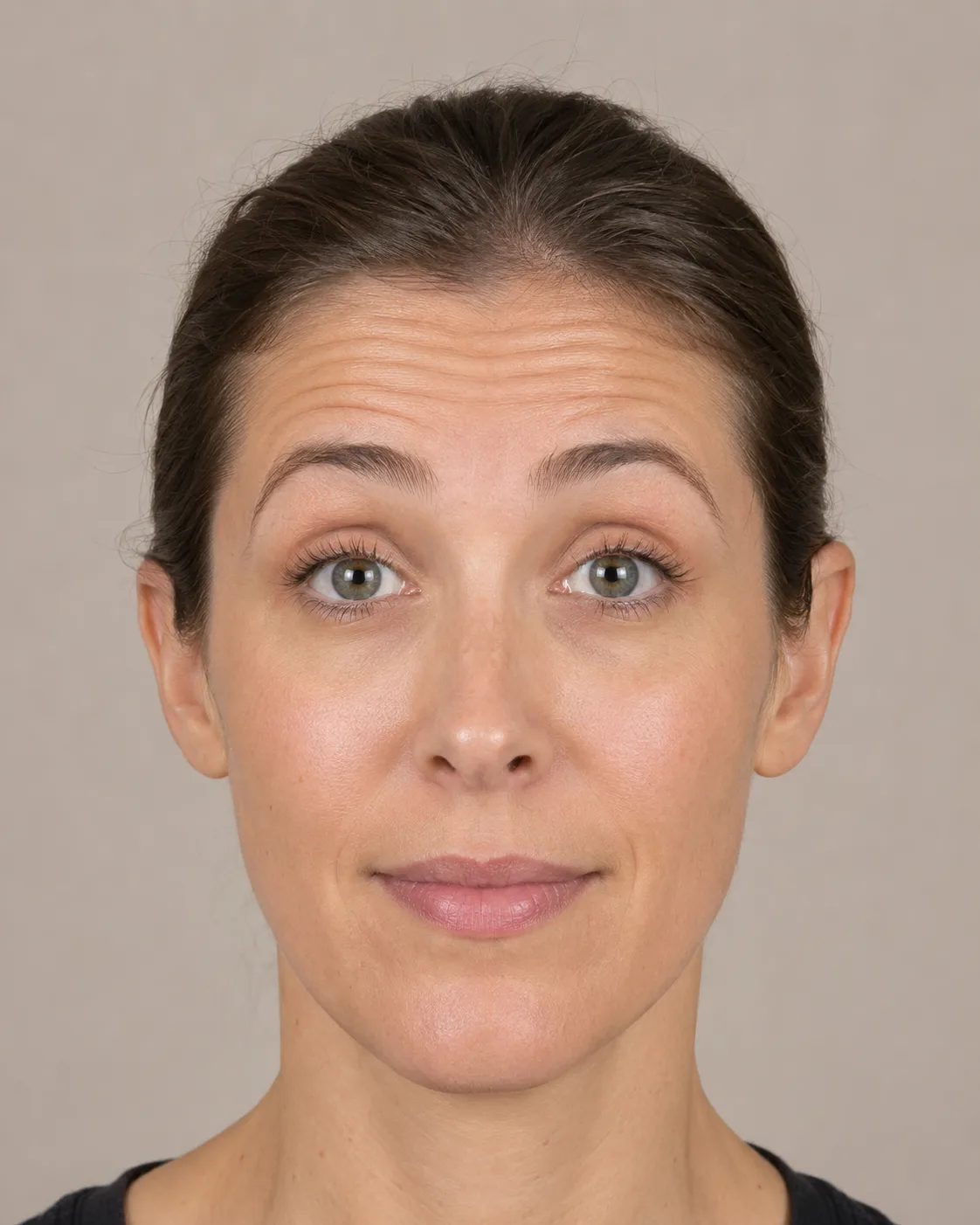 Front view showing comfortable eyebrow movement for general forehead and brow education
