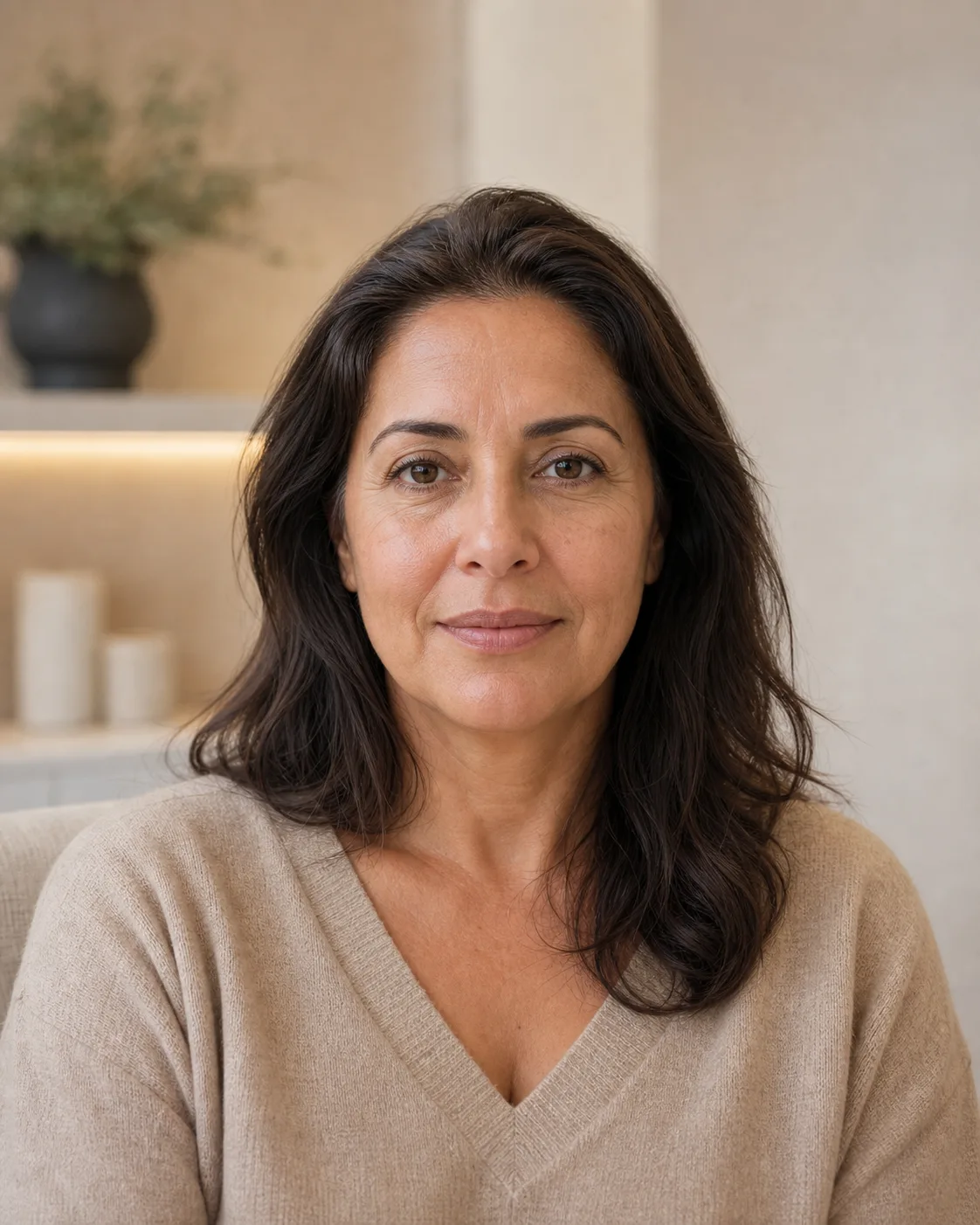 Adult woman in a calm consultation portrait