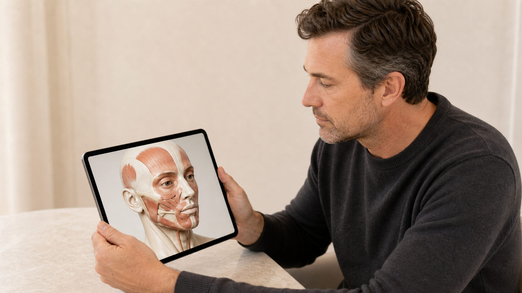 Facial assessment education context for wrinkle treatment area planning