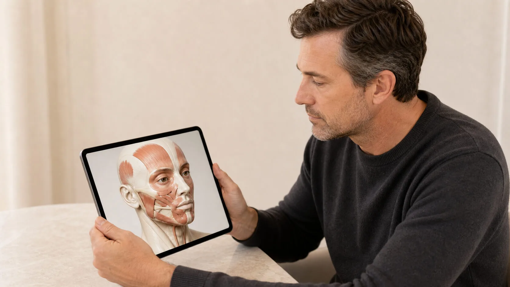 Facial assessment education context for wrinkle treatment area planning