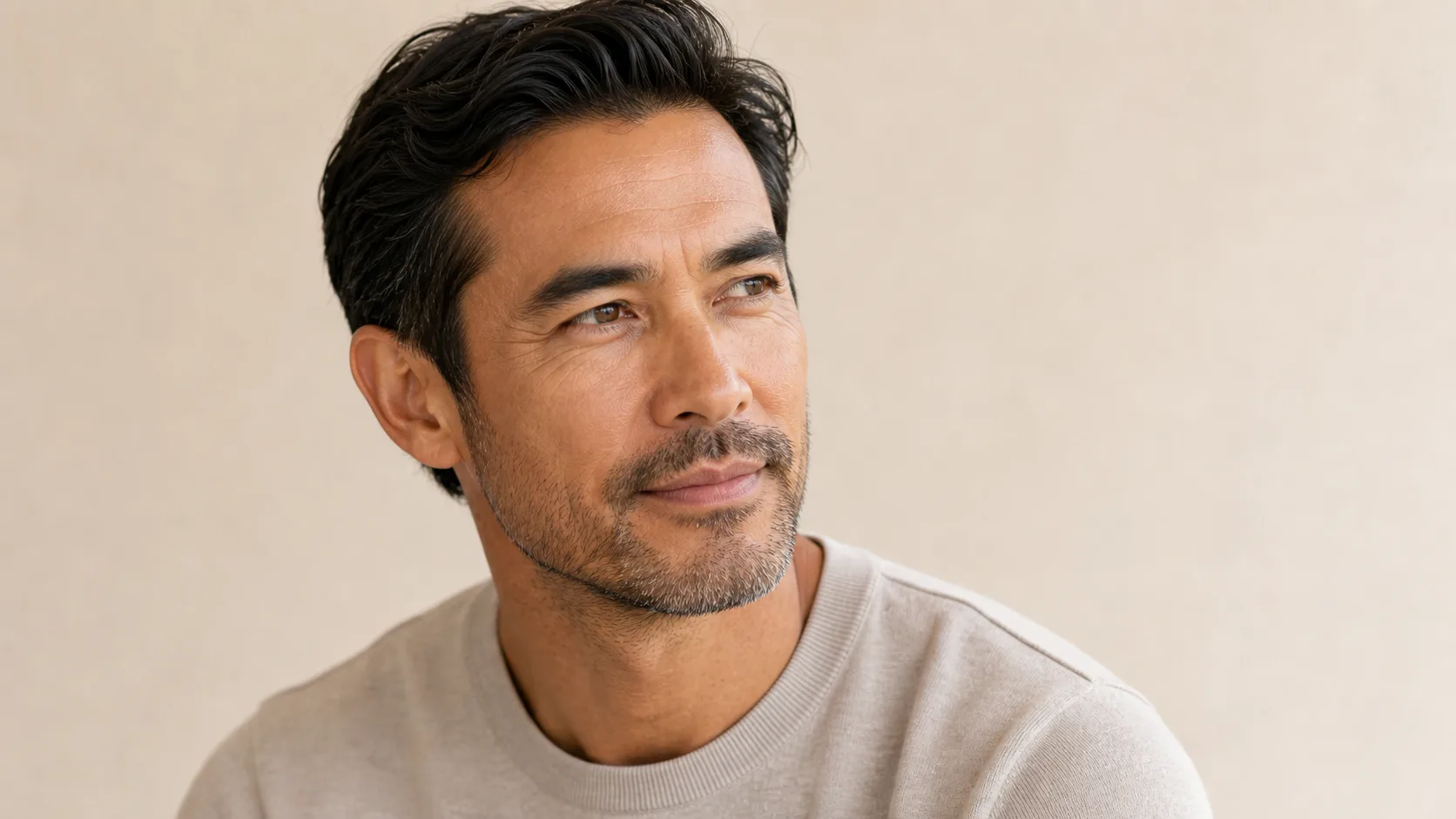 Male upper face view used to observe line softening immediately after expression