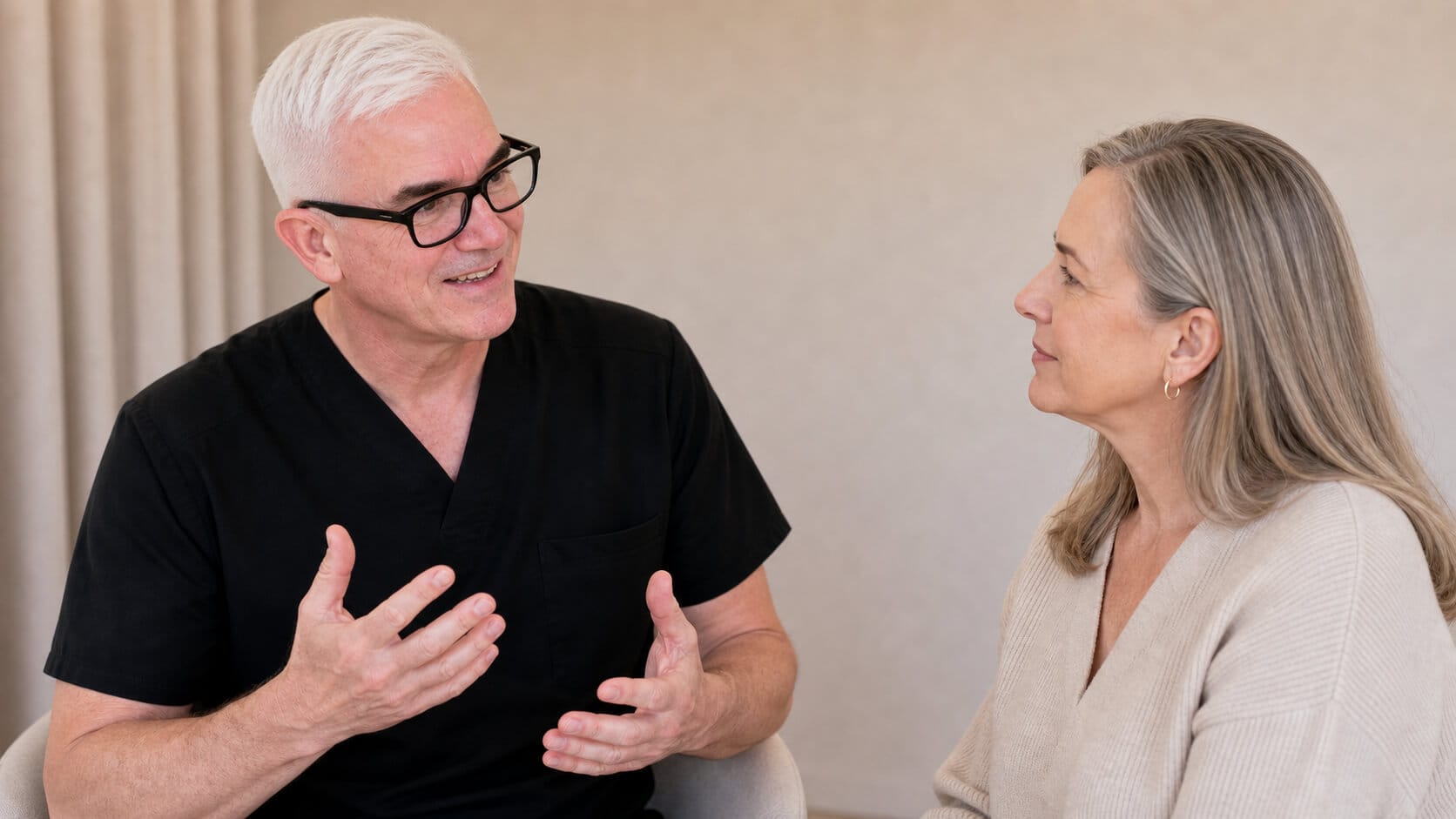 Adult woman discussing facial changes and possible consultation pathways at Core Aesthetics