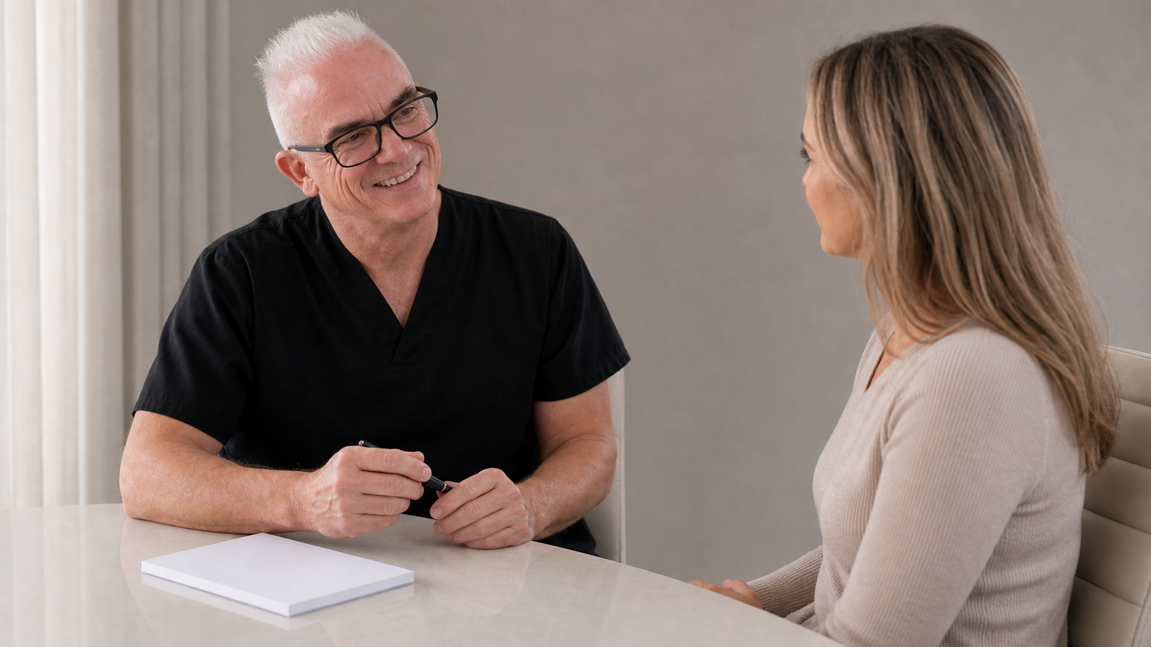 Adult woman considering options during an unhurried consultation at Core Aesthetics