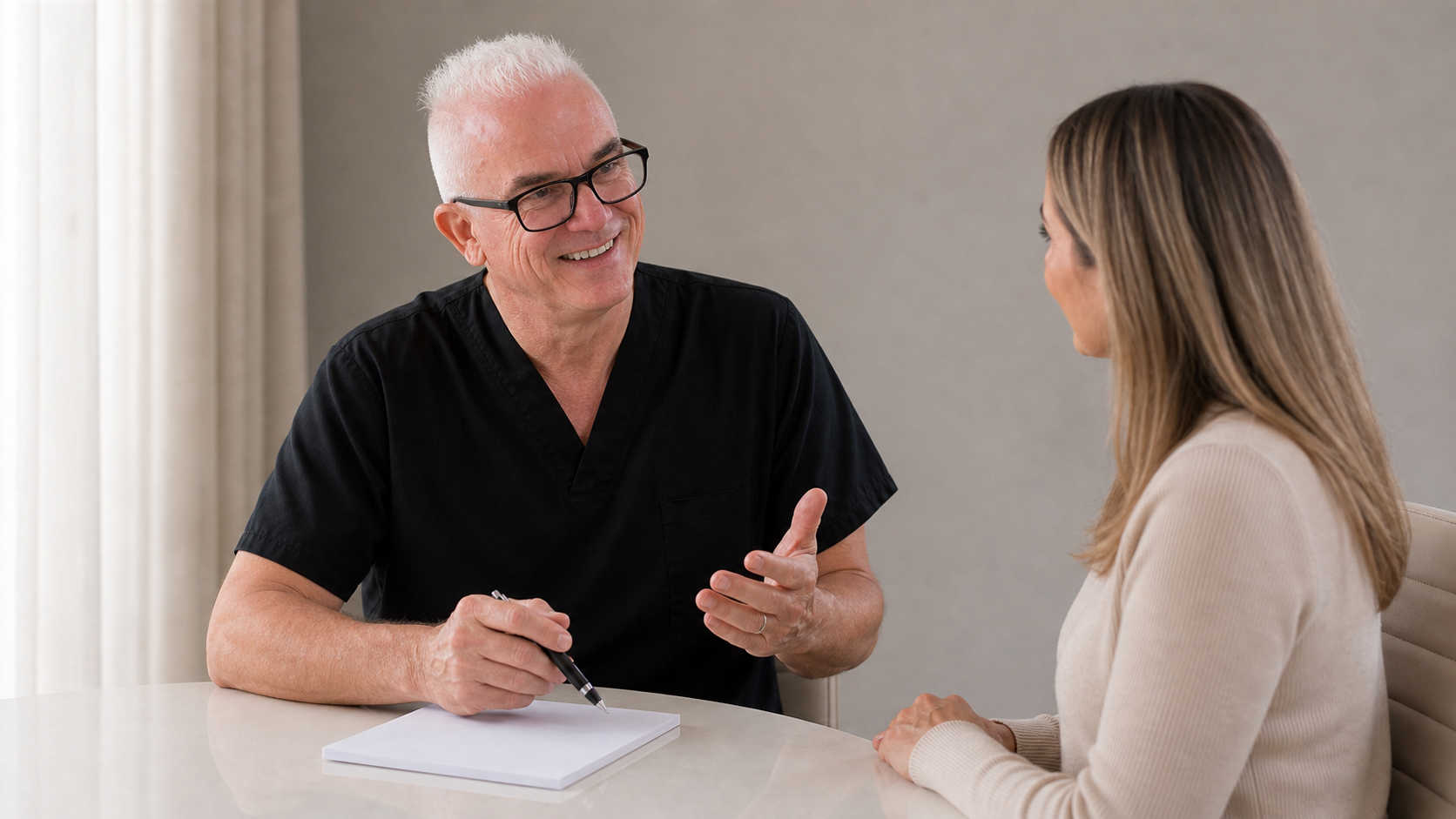 Corey Anderson RN and an adult woman discussing previous care and future choices