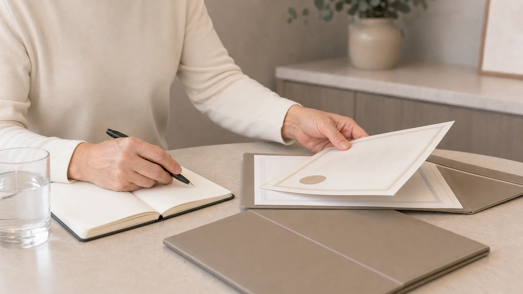 Adult reviewing health information and previous care records before consultation