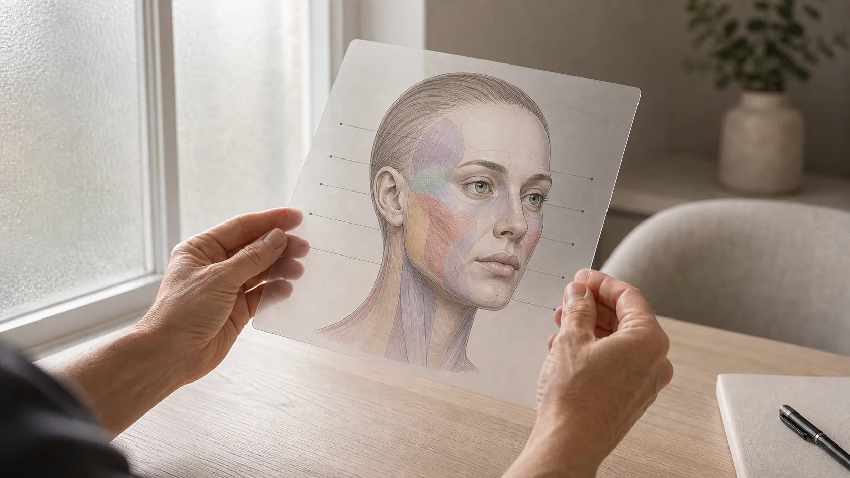 Educational skin-assessment visual used to explain how active skincare can change visibility, timing and comfort before consultation