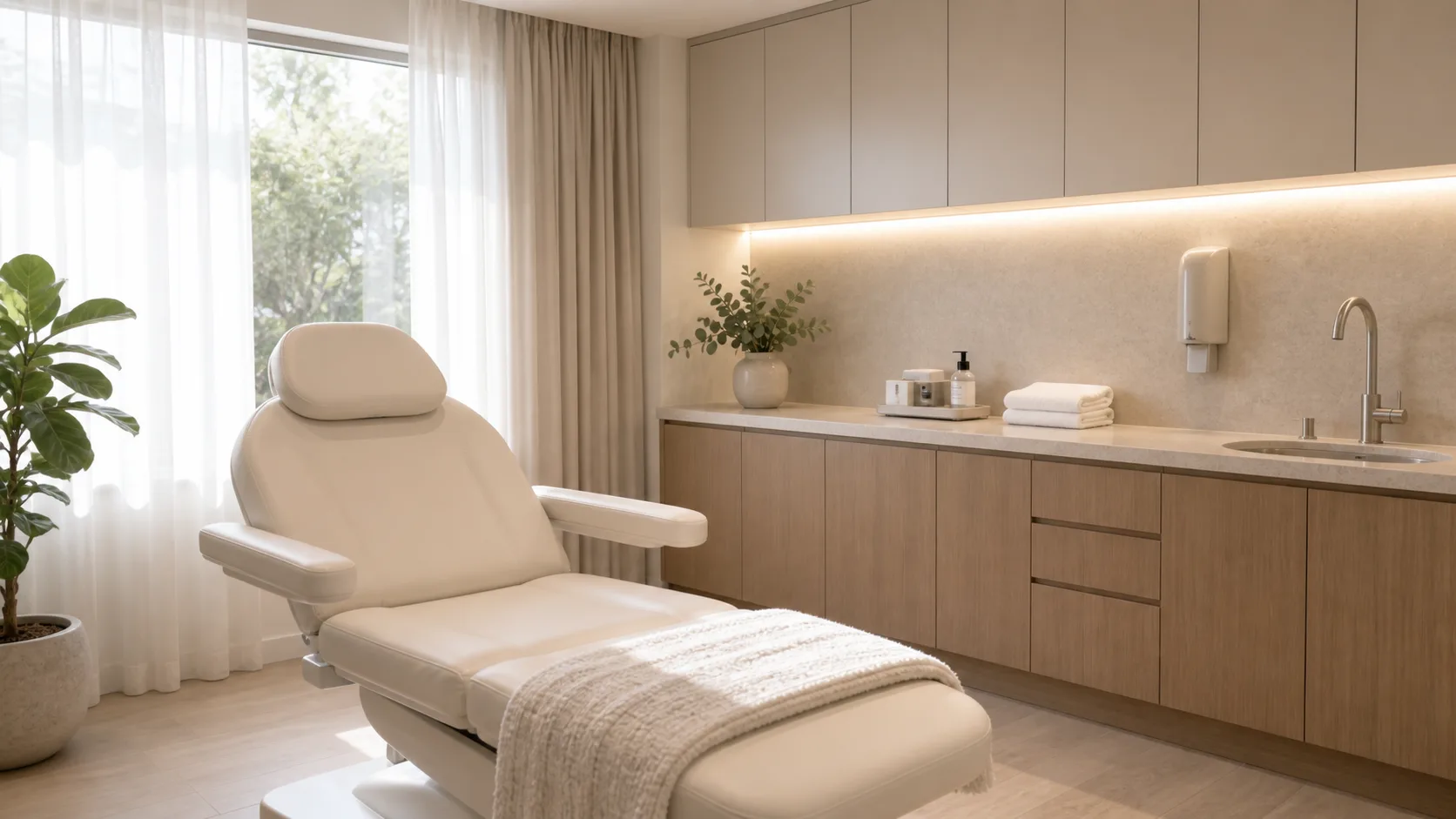 Corey Anderson RN and an adult reviewing calendar details during an aesthetic consultation
