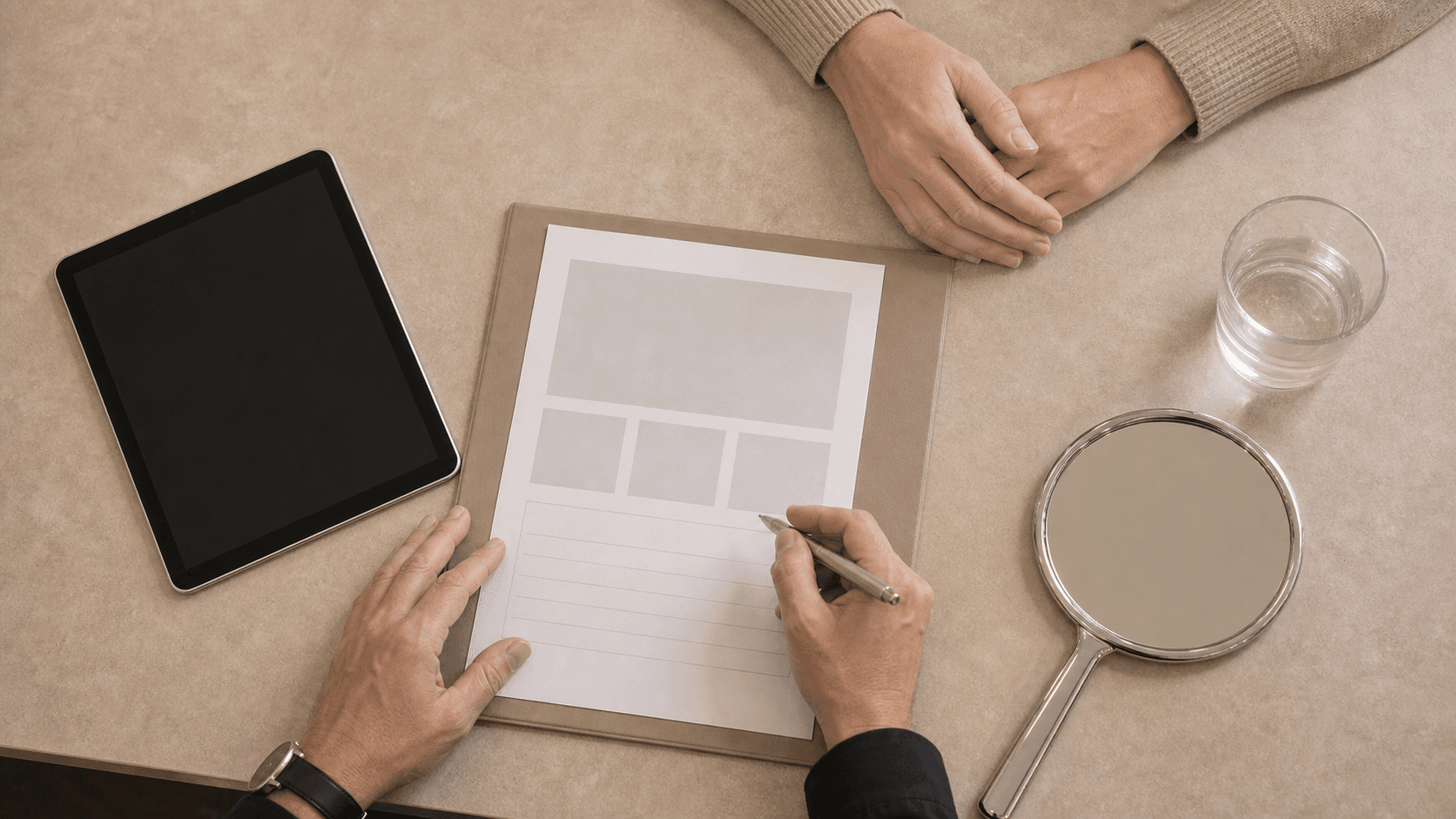 Skin quality consultation planning materials and mirror review at Core Aesthetics Oakleigh