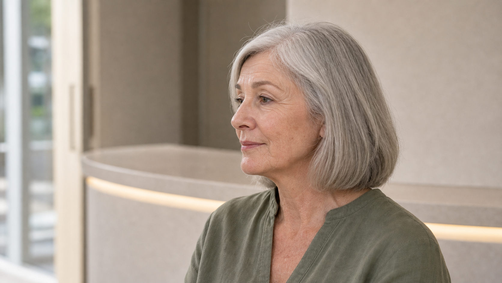 Adult woman's lower face shown in profile for a jawline, chin and skin assessment discussion
