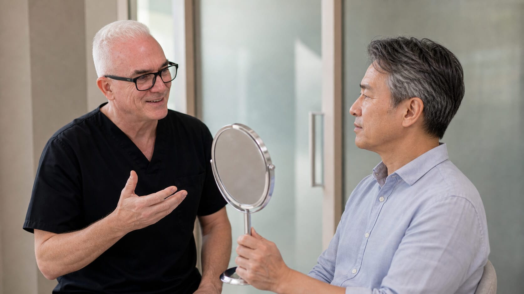 Adult patient in side profile during a jawline and lower face assessment at Core Aesthetics in Oakleigh